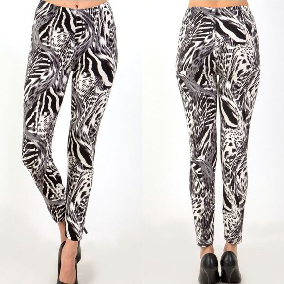 Soft Black Animal Print Leggings - Picture 2 of 4